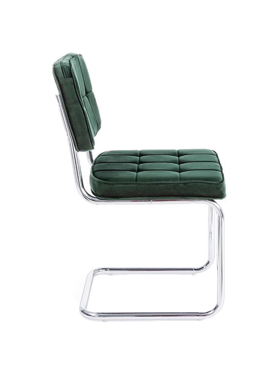 Silla cantilever de terciopelo Iole, Estructura: acero cromado, Tapizado: terciopelo (100% poliéste, Verde, An 46 x Al 84 cm