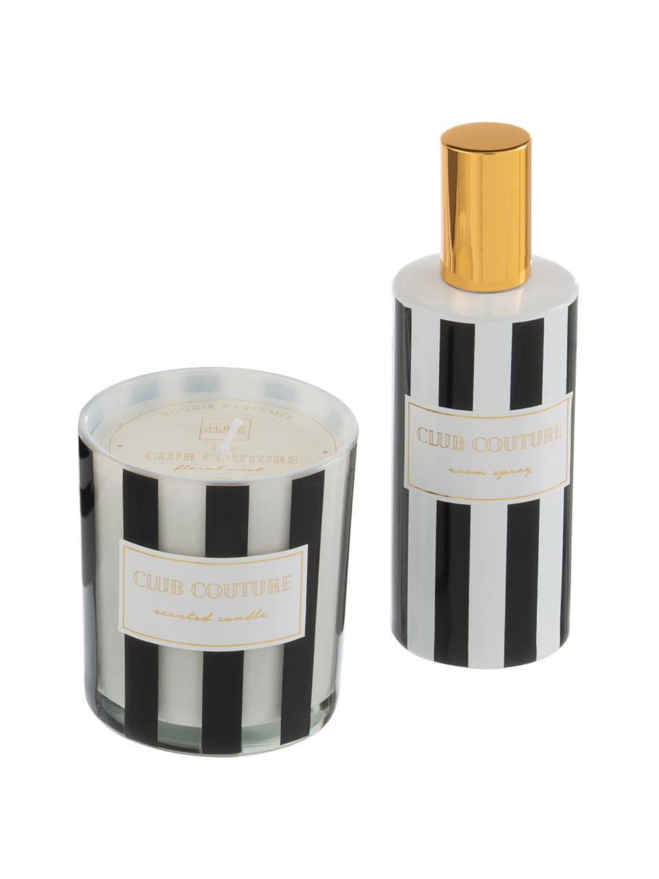 Set vela perfumada y ambientador Club Couture, 2 pzas. (flores), Recipiente: vidrio, Negro, blanco, dorado, Set de diferentes tamaños