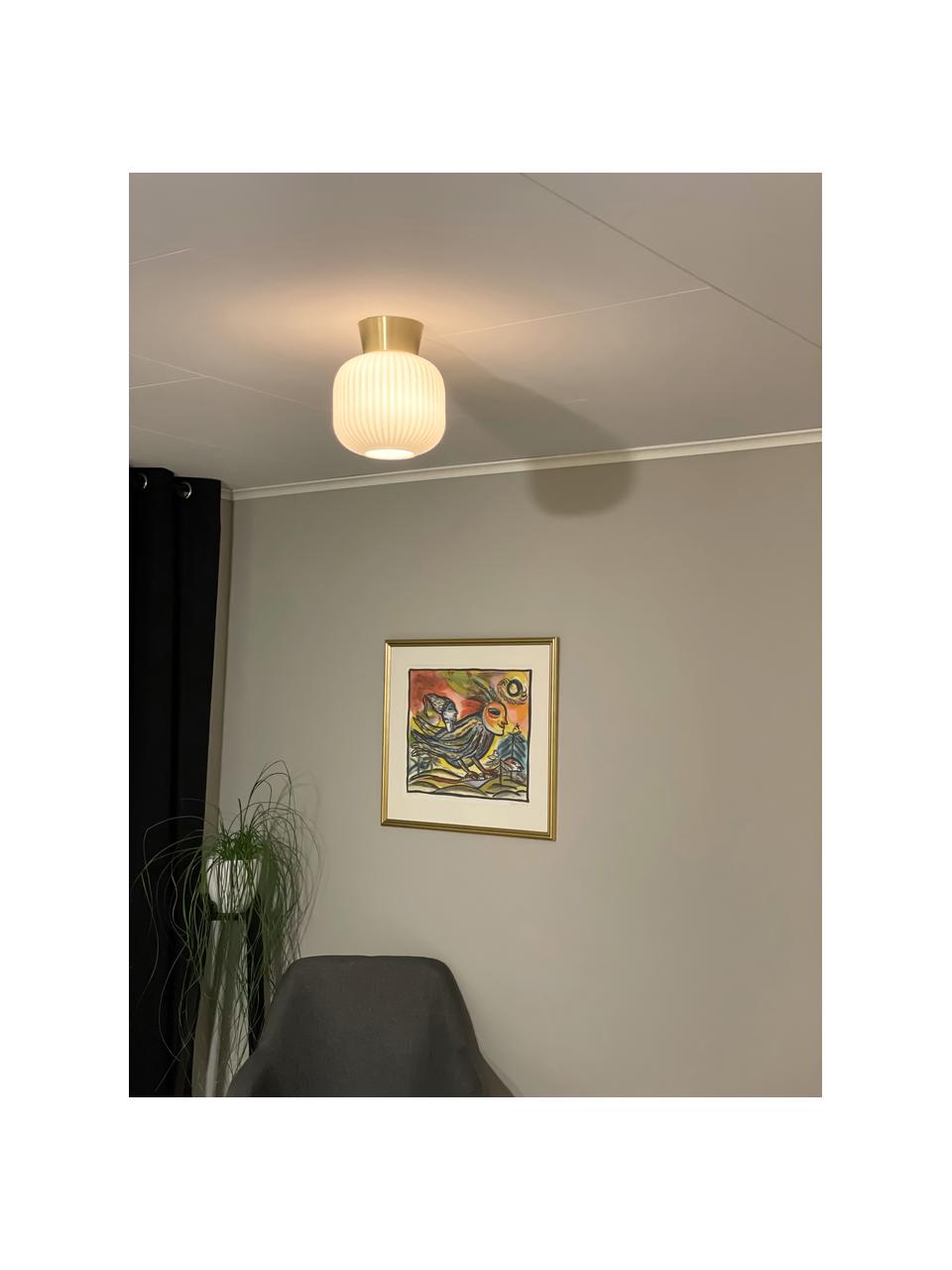 Kleine plafondlamp Vanja, Lampenkap: glas, Opaalwit, messingkleurig, Ø 20 x H 24 cm