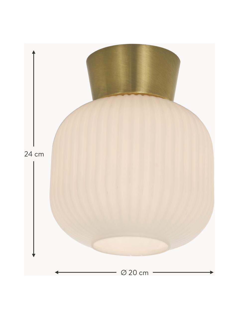 Kleine plafondlamp Vanja, Lampenkap: glas, Opaalwit, messingkleurig, Ø 20 x H 24 cm