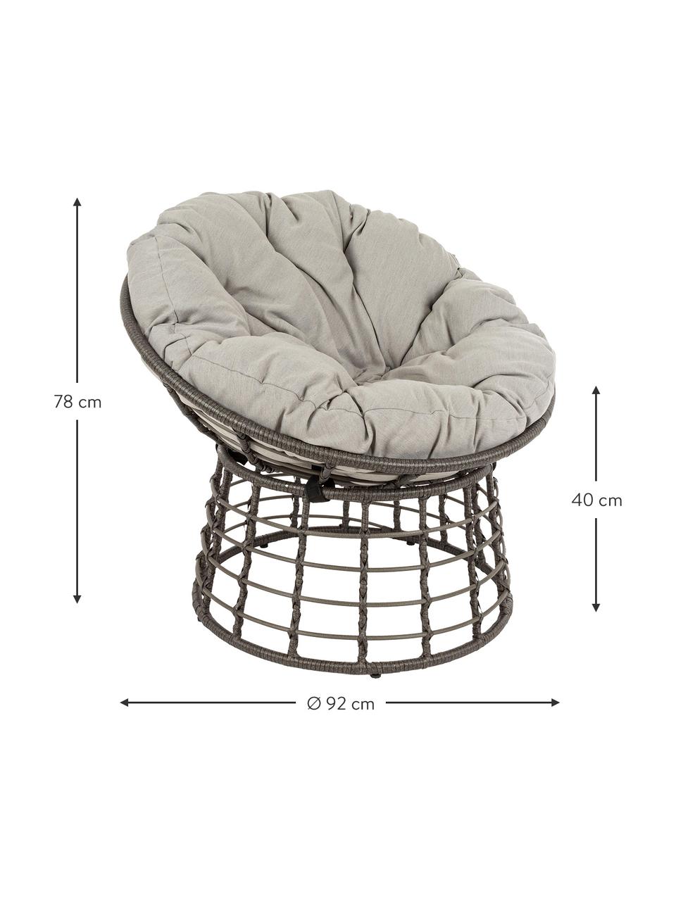 Poltrona da esterno con intreccio e cuscino Molly, Struttura: acciaio, verniciato a pol, Seduta: fibre sintetiche, Rivestimento: poliestere, Grigio, grigio chiaro, Ø 92 x Alt. 78 cm