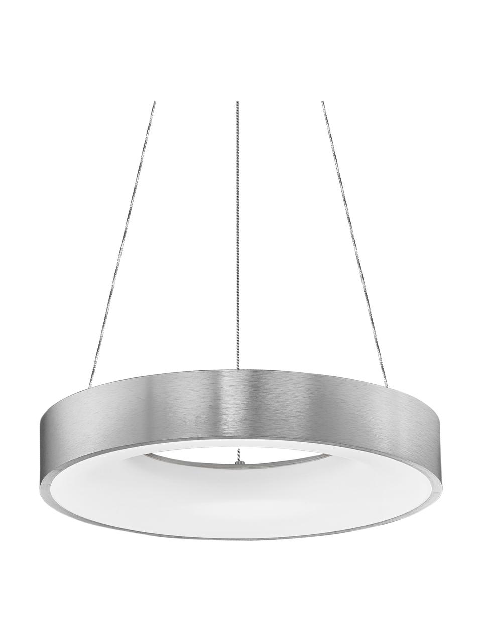 Dimbare LED hanglamp Rando in zilverkleur, Lampenkap: gecoat aluminium, Diffuser: acryl, Baldakijn: gecoat aluminium, Zilverkleurig, Ø 60 x H 6 cm