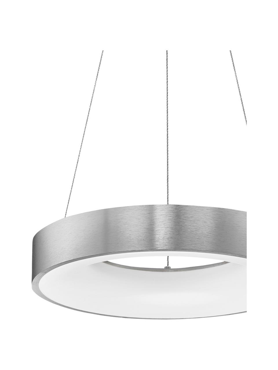 Dimbare LED hanglamp Rando in zilverkleur, Lampenkap: gecoat aluminium, Diffuser: acryl, Baldakijn: gecoat aluminium, Zilverkleurig, Ø 60 x H 6 cm