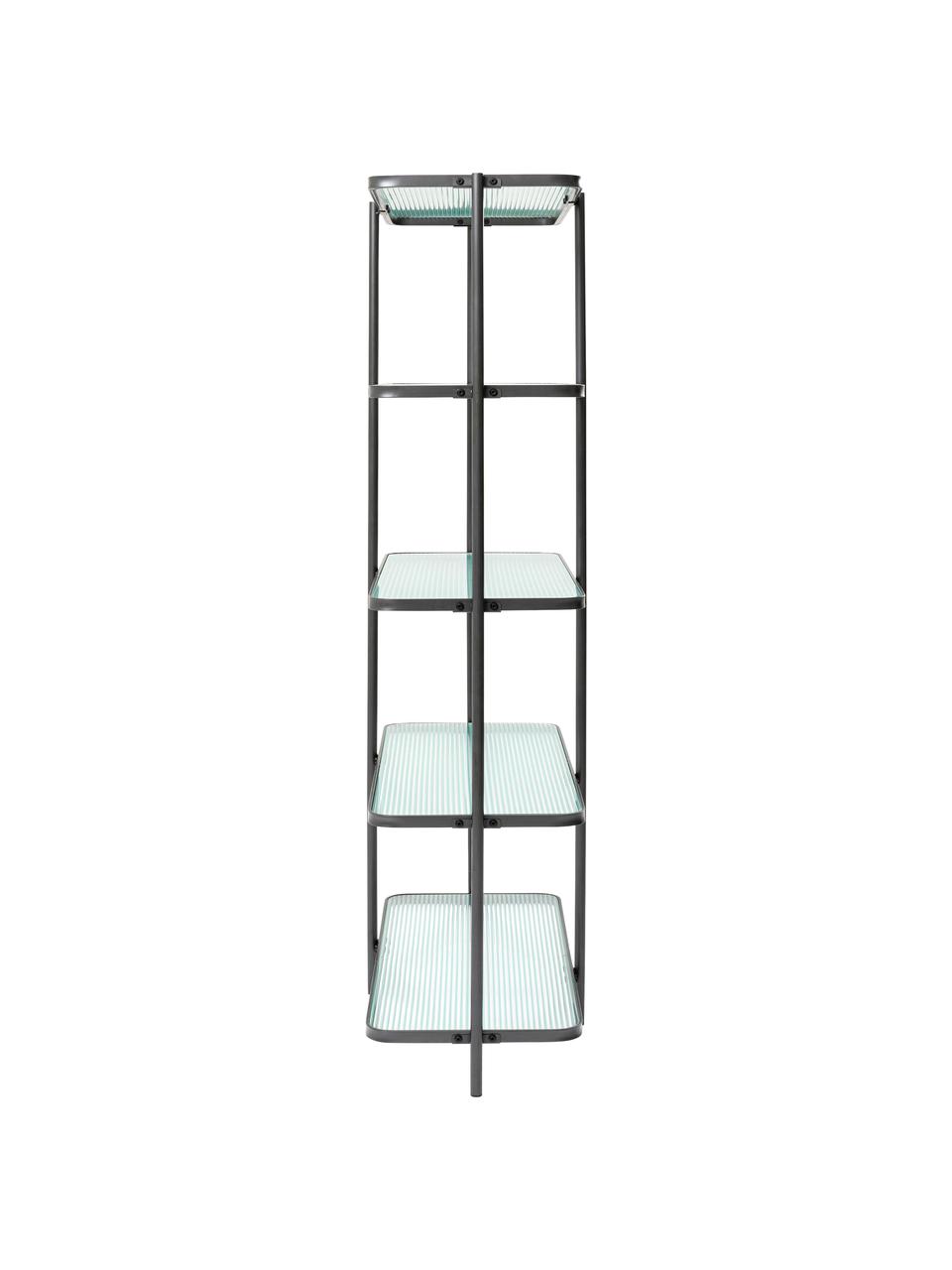 Standregal Modern Art mit Glas-Regalböden, Korpus: Stahl, pulverbeschichtet, Schwarz, Transparent, B 100 x H 200 cm