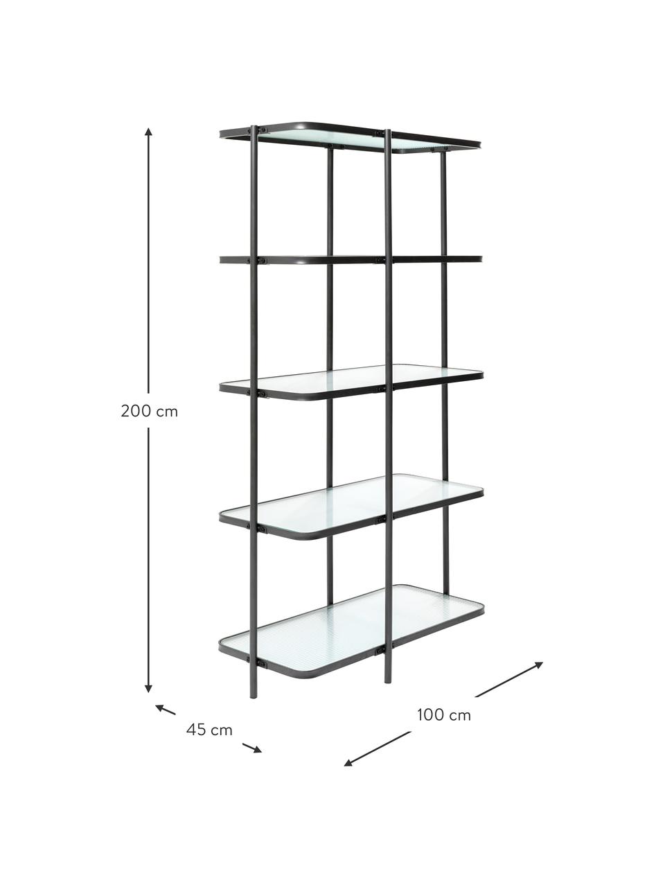 Standregal Modern Art mit Glas-Regalböden, Korpus: Stahl, pulverbeschichtet, Schwarz, Transparent, B 100 x H 200 cm