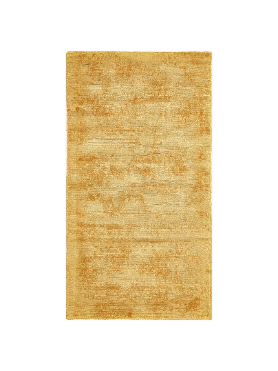 Handgeweven viscose vloerkleed Jane, Onderzijde: 100% katoen, Zonnengeel, B 200 x L 300 cm (maat L)