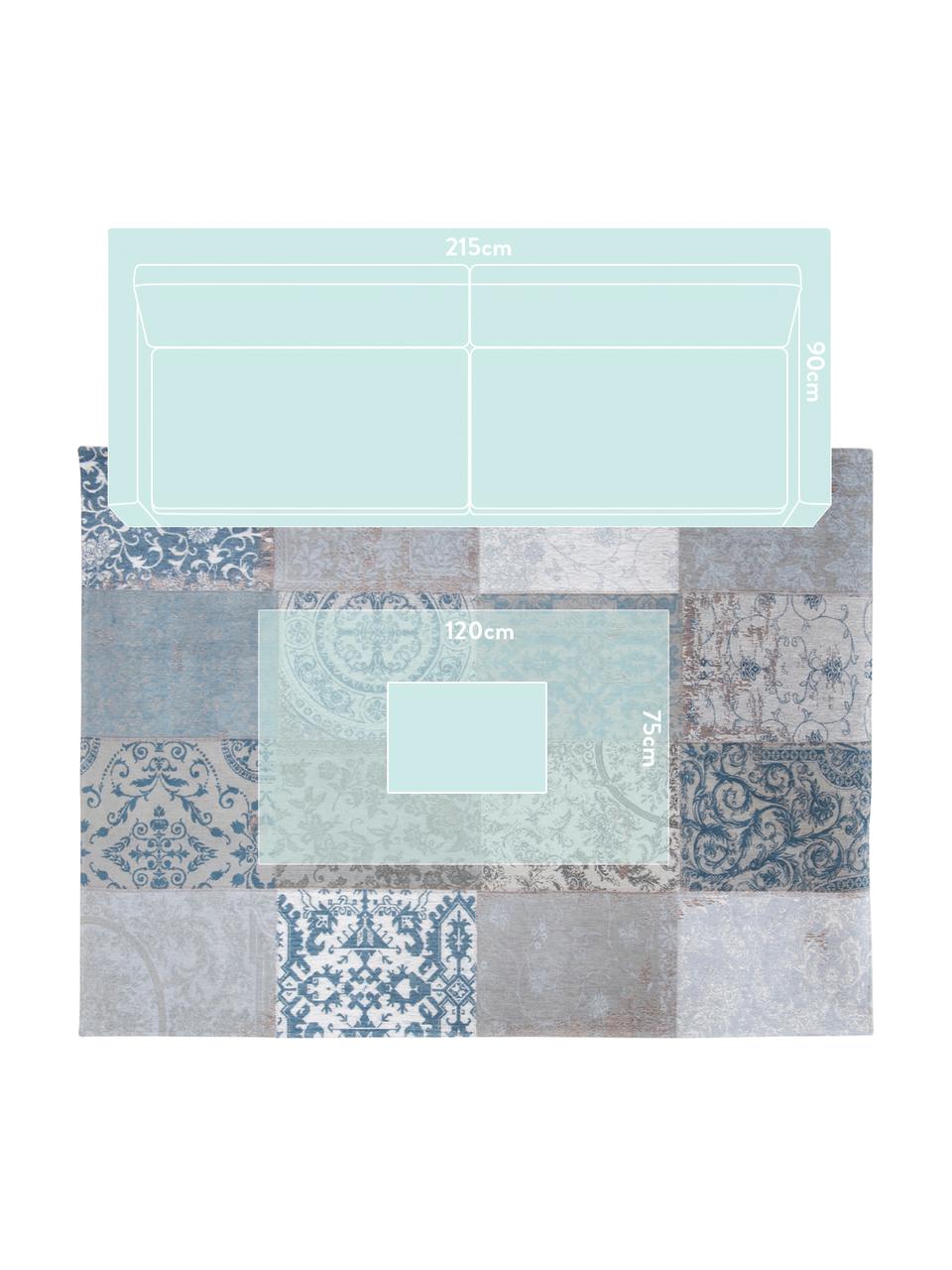 Tappeto con disegno patchwork Multi, Retro: Miscela di cotone, rivest, Blu, grigio, Larg. 140 x Lung. 200 cm (taglia S)