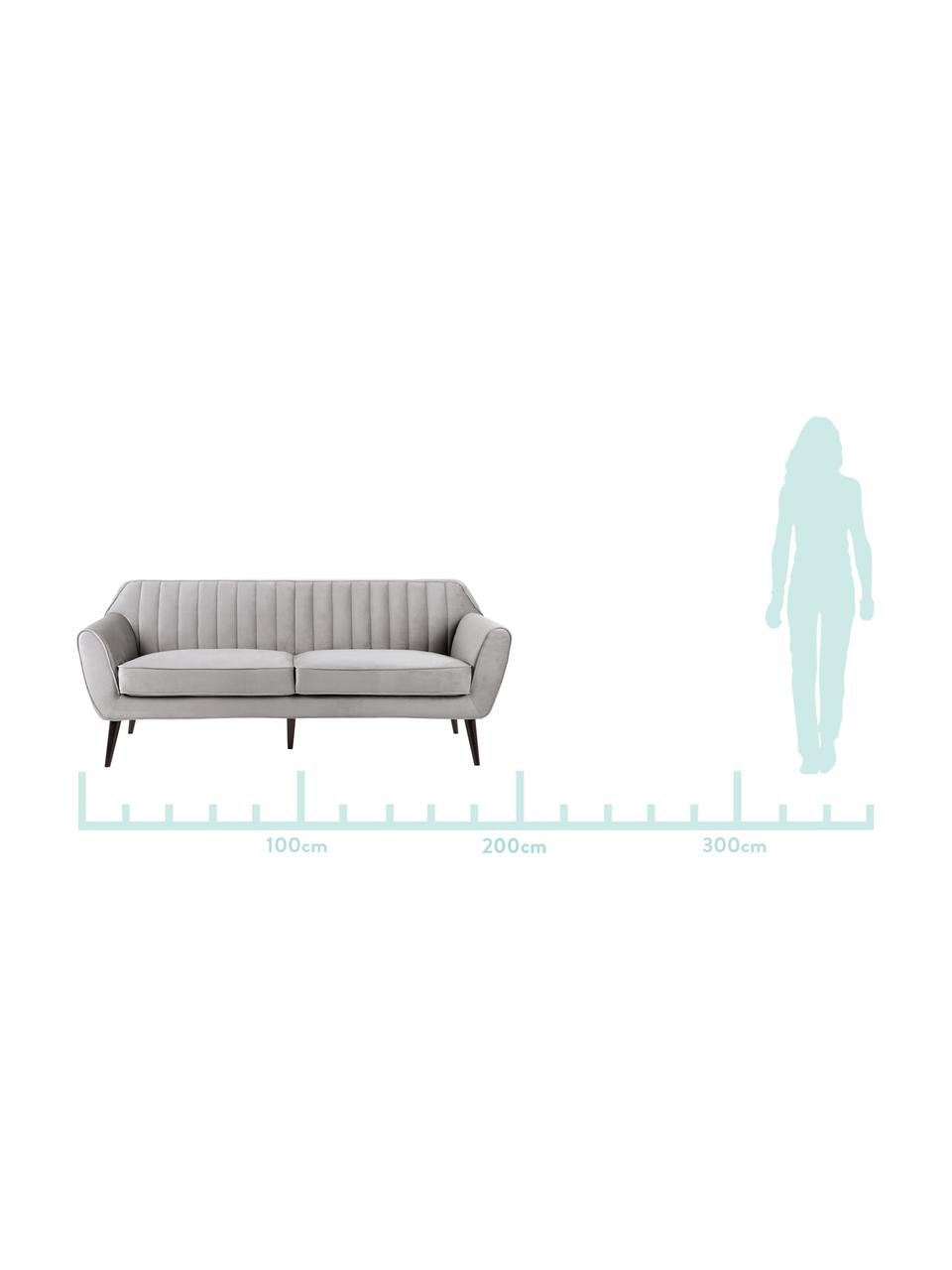 Samt-Sofa Weaver (3-Sitzer) in Grau mit Holz-Füßen, Bezug: 100% Polyestersamt, Rahmen: Schichtholz, Beine: Gummibaumholz, Grau, B 196 x T 85 cm