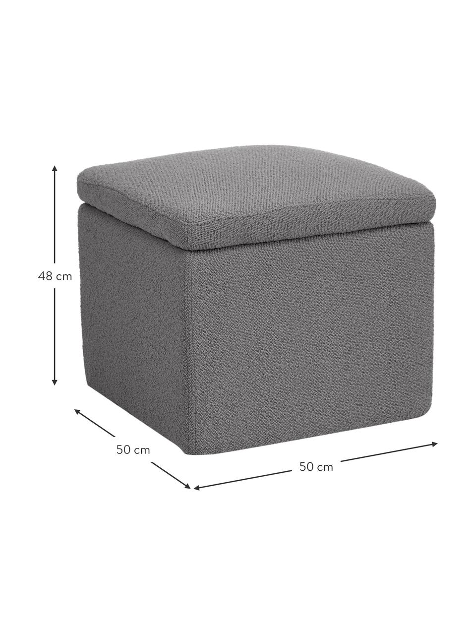 Pouf avec rangement tissu bouclé gris foncé Winou, Tissu bouclé gris foncé, larg. 50 x haut. 48 cm