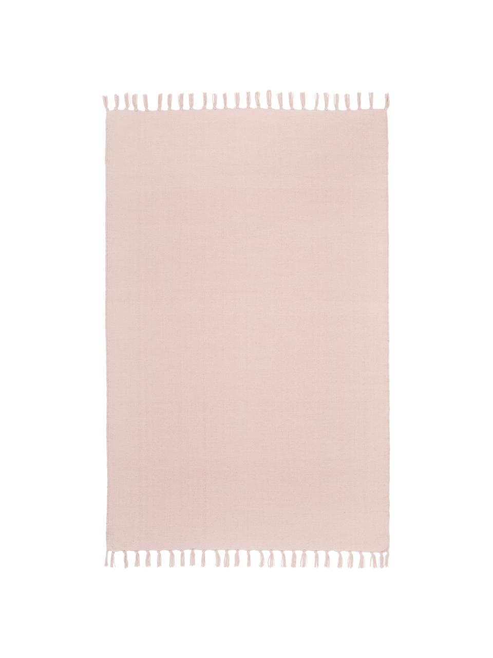 Dun  katoenen vloerkleed Agneta in roze, handgeweven, 100% katoen, Roze, B 200 x L 300 cm (maat L)