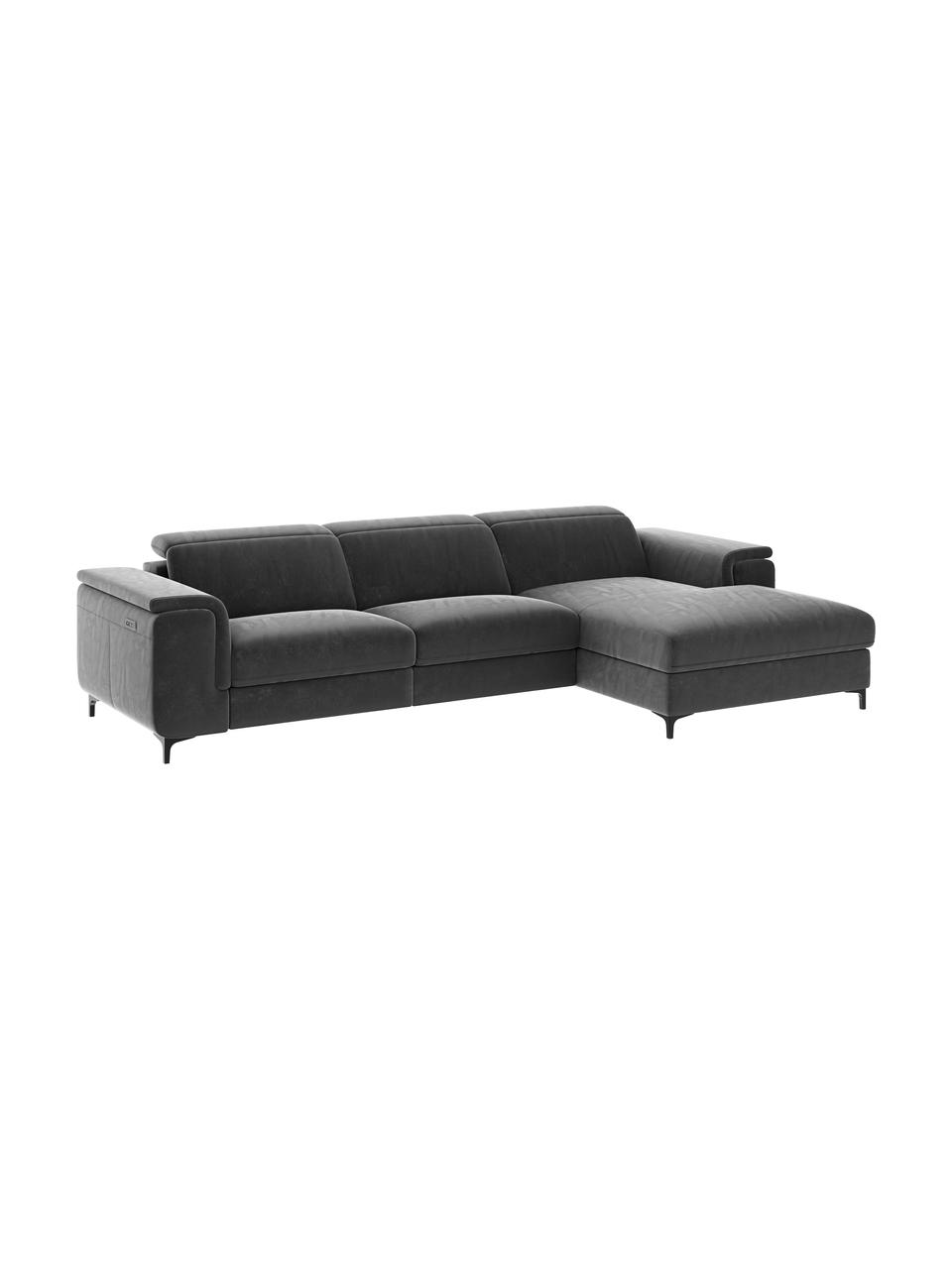 Sofa narożna z aksamitu z funkcją relaks Brito, Tapicerka: 100% aksamit poliestrowy,, Nogi: metal lakierowany, Szary, S 300 x G 170 cm