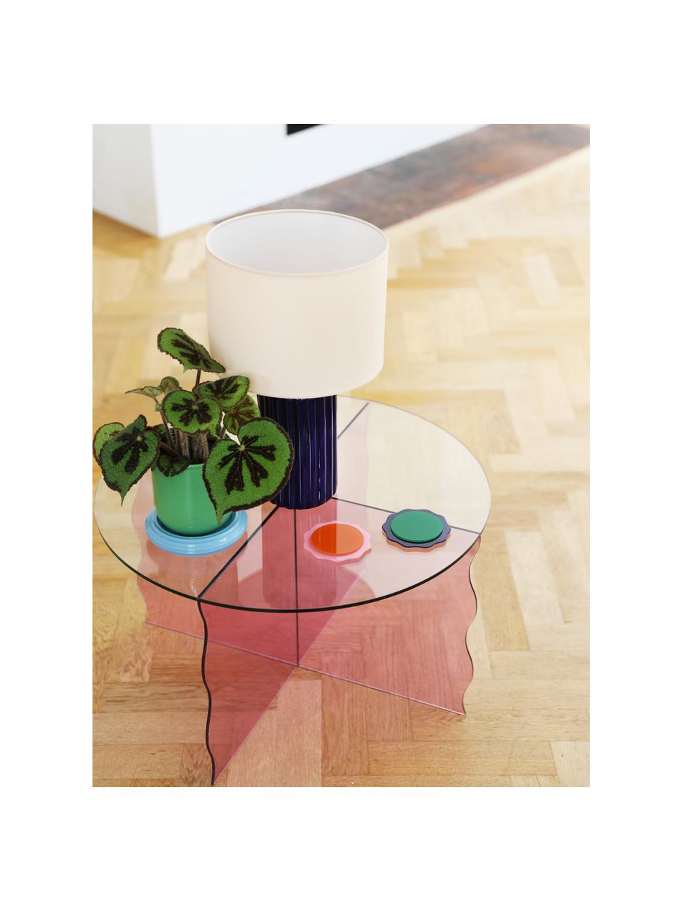 Kulatý skleněný konferenční stolek Wobbly, Sklo, Růžová, transparentní, Ø 60 cm, V 35 cm
