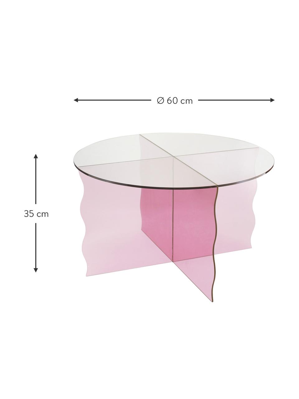 Ronde glazen salontafel Wobbly in roze, Glas, Roze, transparant, Ø 60  x H 35 cm