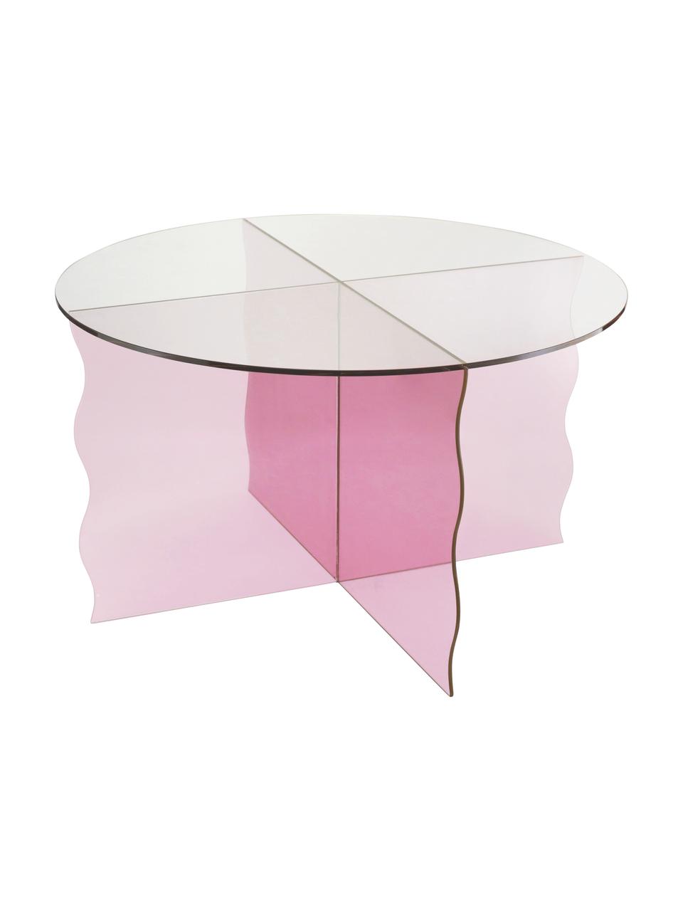 Mesa de centro redonda de vidrio Wobbly, Vidrio, Rosa transparente, Ø 60 x Al 35 cm