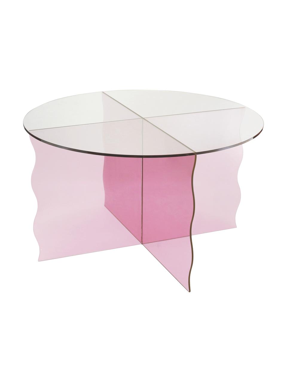 Okrúhly sklenený konferenčný stolík Wobbly, Sklo, Bledoružová, priehľadná, Ø 60 x V 35 cm