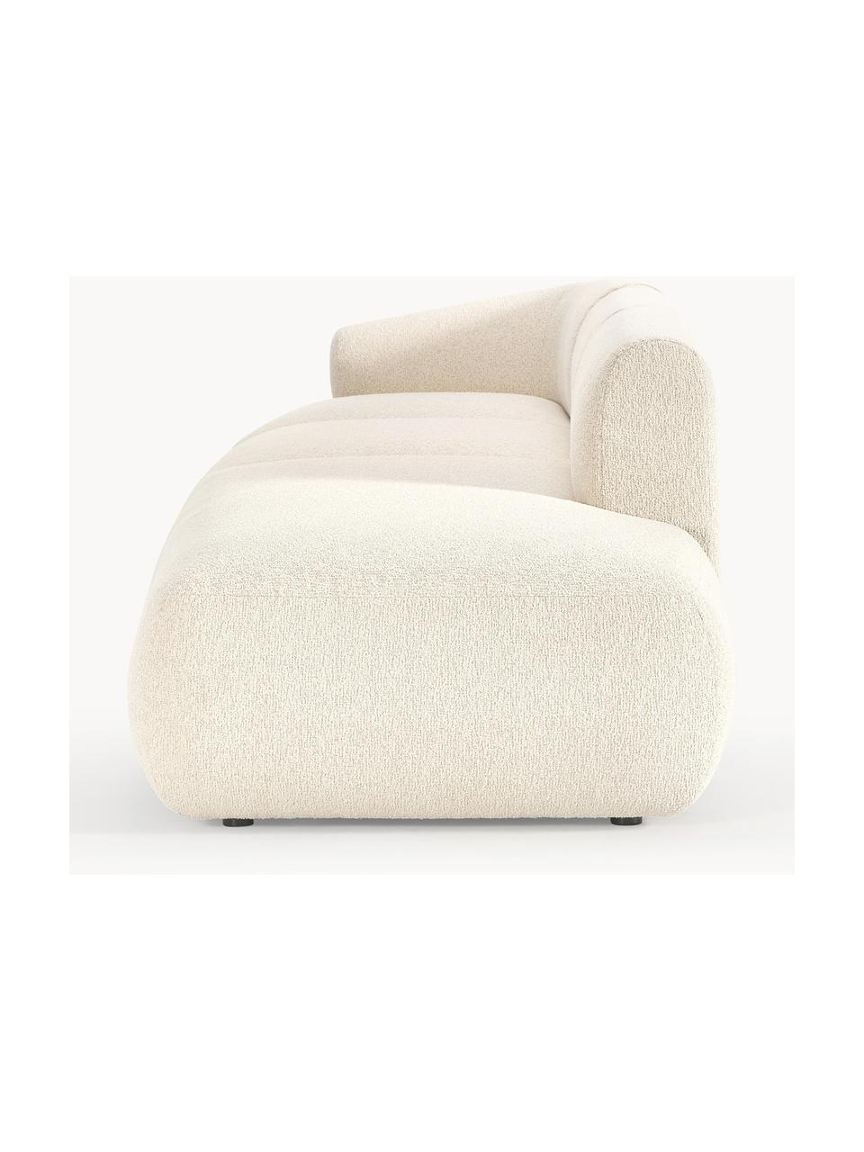 Diván modular grande en tejido bouclé Sofia, Tapizado: tejido bouclé (100% polié, Estructura: madera de abeto, tablero , Patas: plástico Este producto es, Bouclé blanco Off White, An 340 x F 103 cm, módulo esquina izquierda