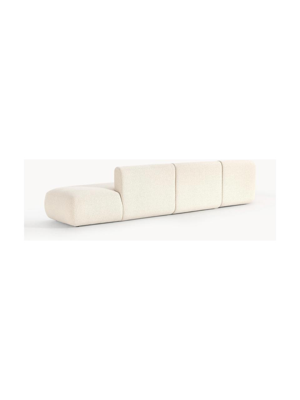 Chaise longue XL componibile in bouclé Sofia, Rivestimento: bouclé (100% poliestere) , Struttura: legno di abete rosso, tru, Piedini: plastica Questo prodotto , Bouclé bianco latte, Larg. 340 x Prof. 103 cm, modulo angolare sinistro