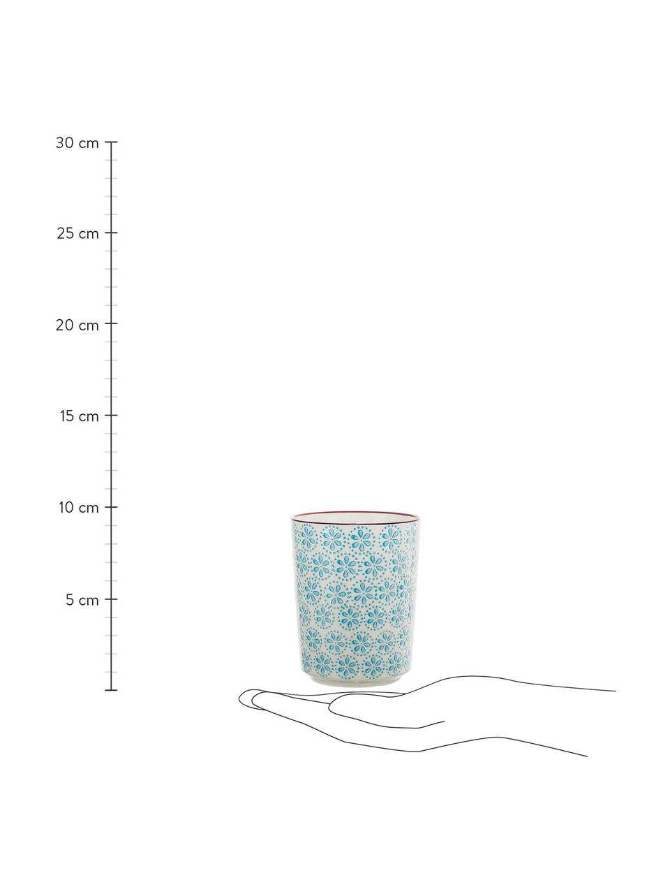 Set 4 tazze senza manico dipinte a mano Patrizia, Gres, Bianco latteo, multicolore, Ø 7 x Alt. 10 cm, 270 ml