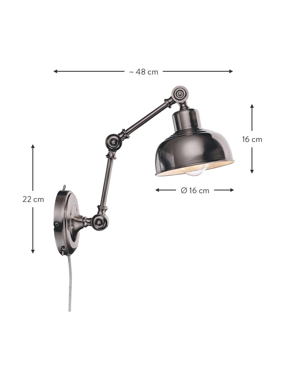 Retro wandlamp Grimstad met stekker, Lampenkap: metaal, Zilverkleurig met antieke afwerking, 16 x 22 cm