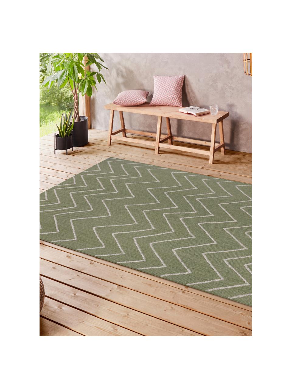 In- & Outdoor-Teppich Waves mit Zick-Zack-Muster, 100% Polypropylen, Grün, Cremeweiß, B 200 x L 290 cm (Größe L)