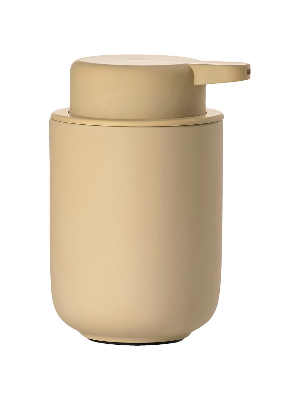 Dispenser sapone in gres Ume, Terracotta rivestita con superficie Soft Touch (plastica), Color sabbia, Ø 8 x Alt. 13 cm