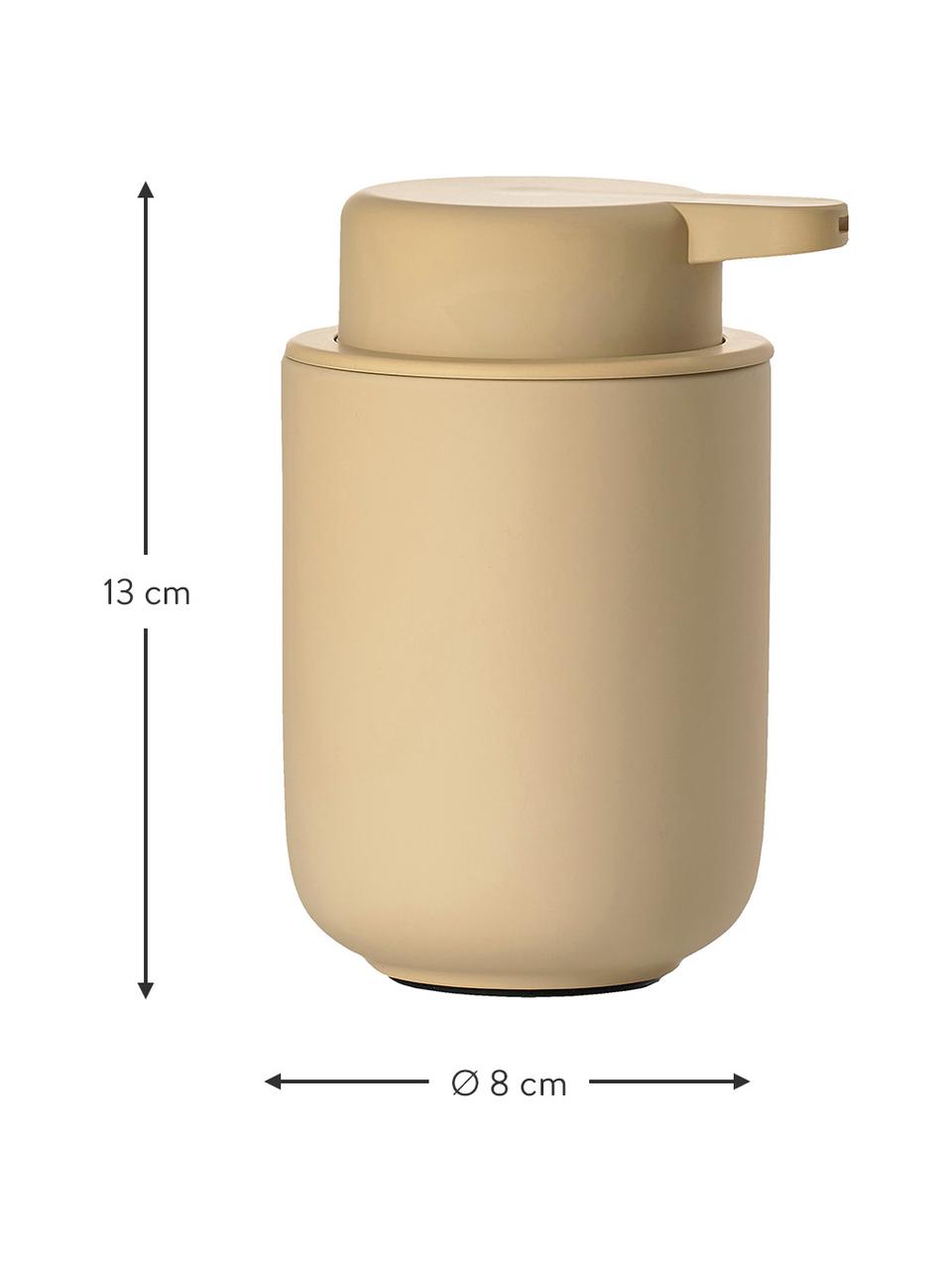 Dispenser sapone in gres Ume, Terracotta rivestita con superficie Soft Touch (plastica), Color sabbia, Ø 8 x Alt. 13 cm