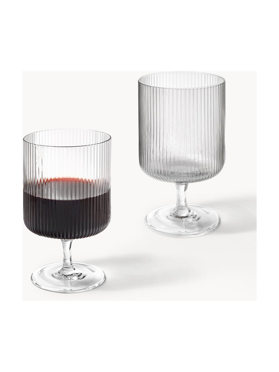 Bicchieri da vino in vetro soffiato con scanalatura in rilievo Ripple 2 pz, Vetro soffiato, Trasparente lucido, Ø 8 x Alt. 13 cm, 270 ml