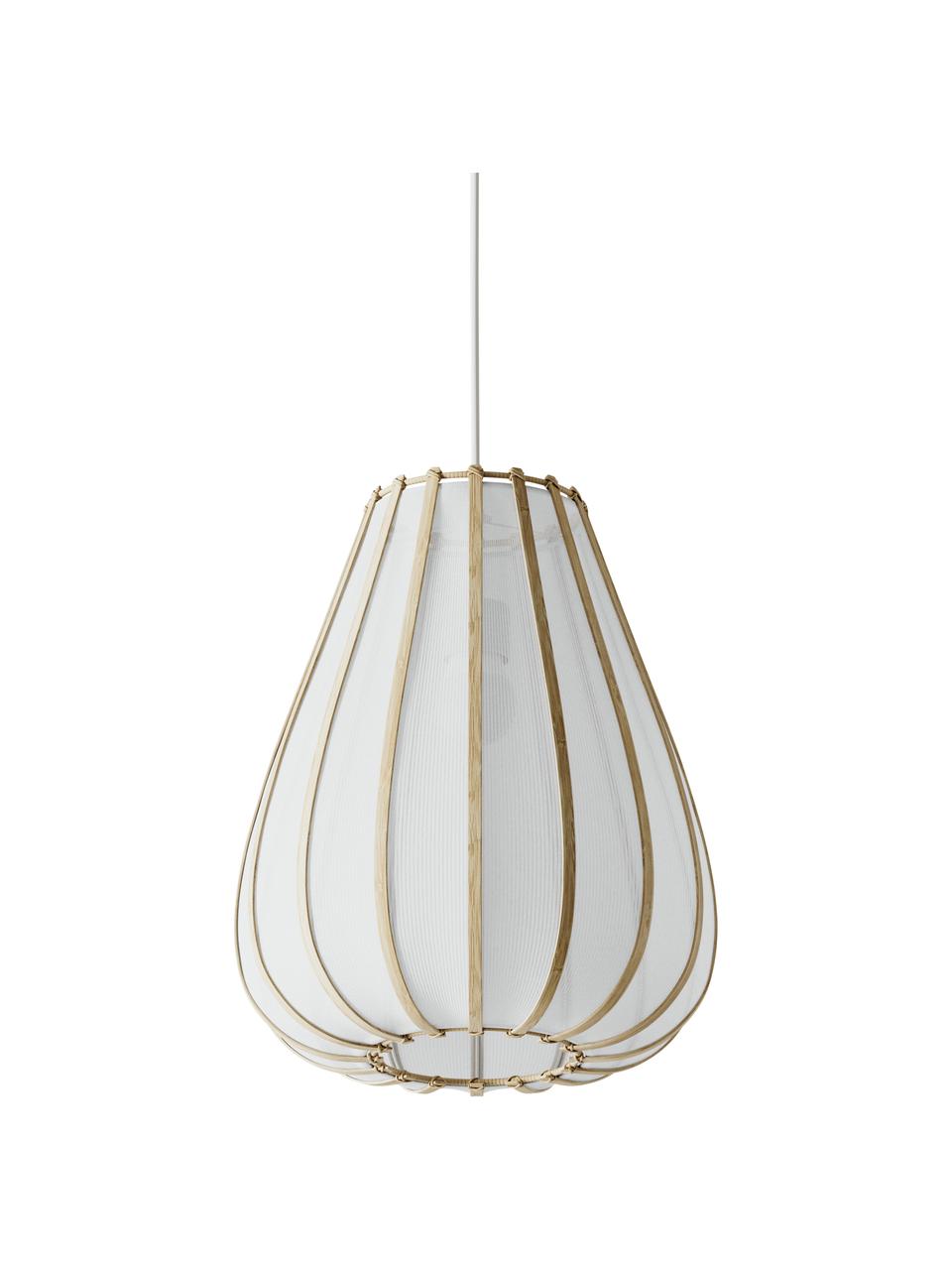 Lámpara de techo de bambú Salma, Pantalla: tejido, madera de bambú, , Anclaje: metal, Cable: cubierto en tela, Blanco, madera clara, Ø 35 x Al 35 cm