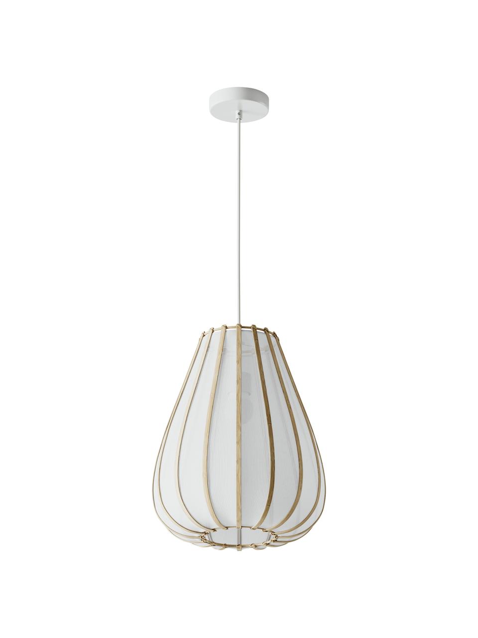 Lampada da soffitto in bambù Salma, Paralume: tessuto, legno di bambù, , Baldacchino: metallo, Bianco, legno chiaro, Ø 35 x Alt. 35 cm