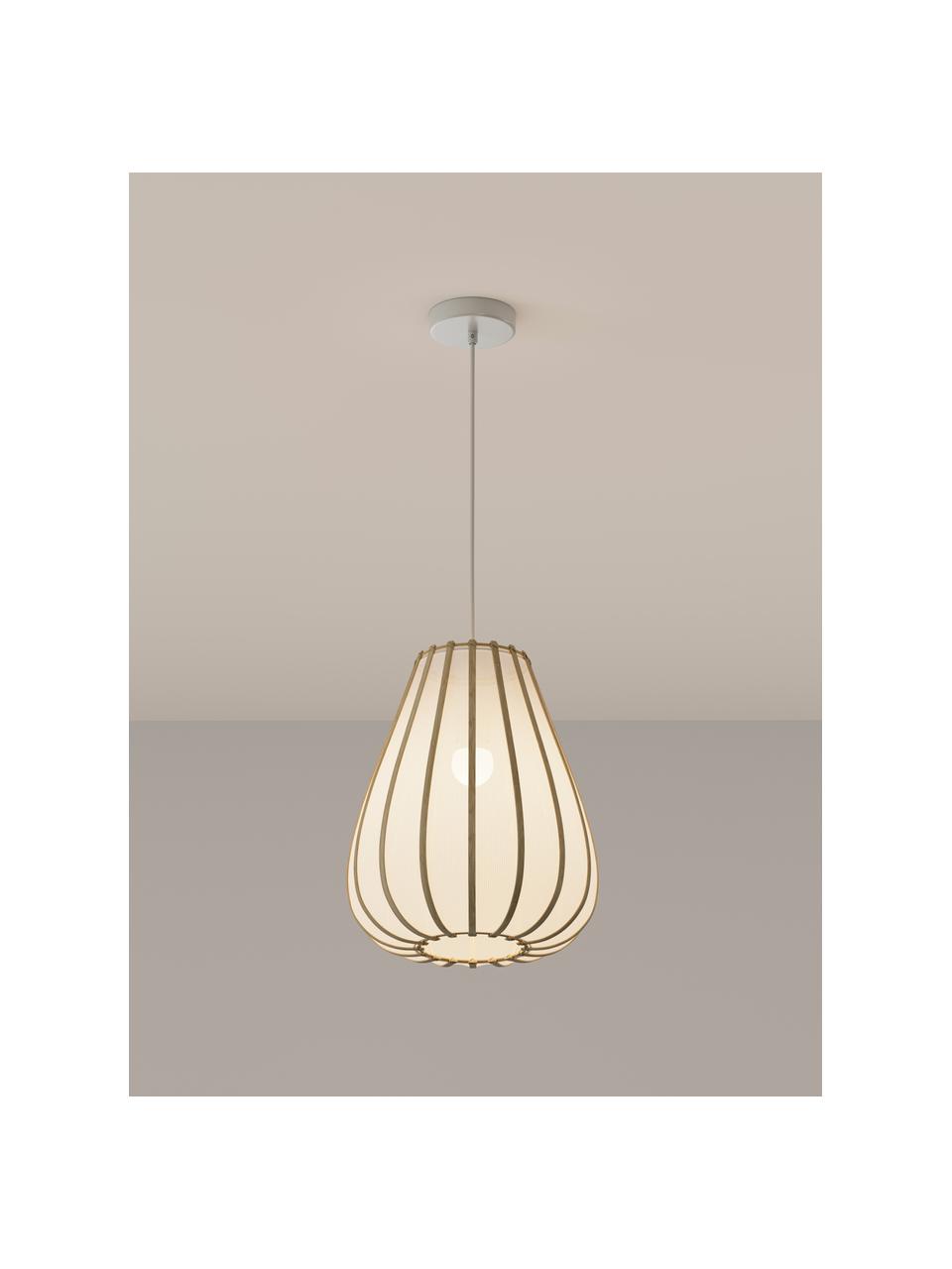 Lampa wisząca z drewna bambusowego Salma, Biały, jasne drewno naturalne, Ø 35 x W 35 cm