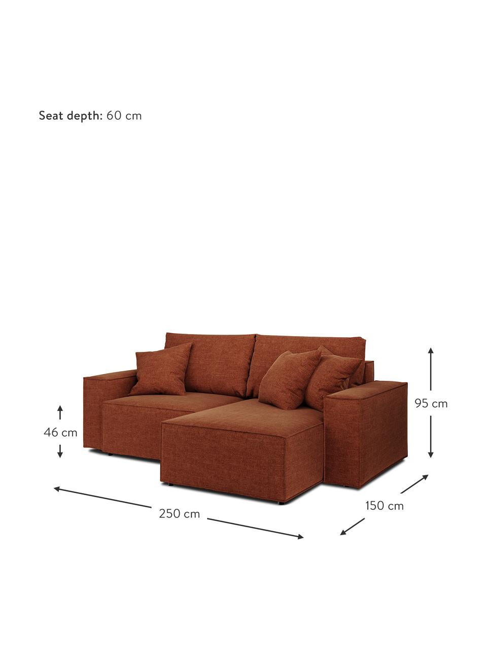 Rohová pohovka s funkciou postele a úložným priestorom Melow, Terakotová, Š 250 x H 150 cm