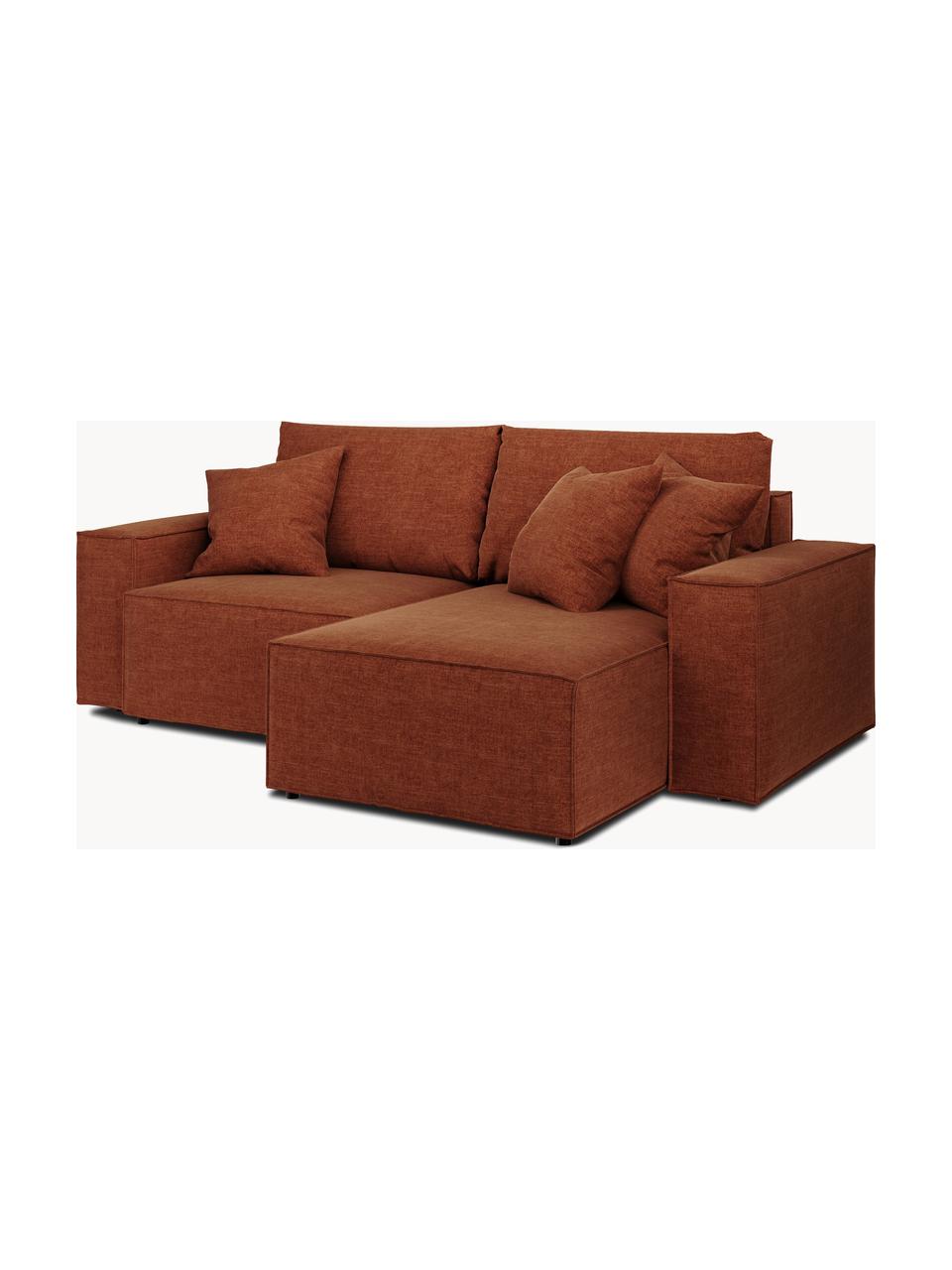 Sofá rinconera cama Melow (3 plazas), con espacio de almacenamiento, Tapizado: 100% poliéster Alta resis, Asiento: espuma fría, espuma de po, Estructura: madera dura, madera bland, Patas: plástico, Tejido terracota, An 250 x F 150 cm