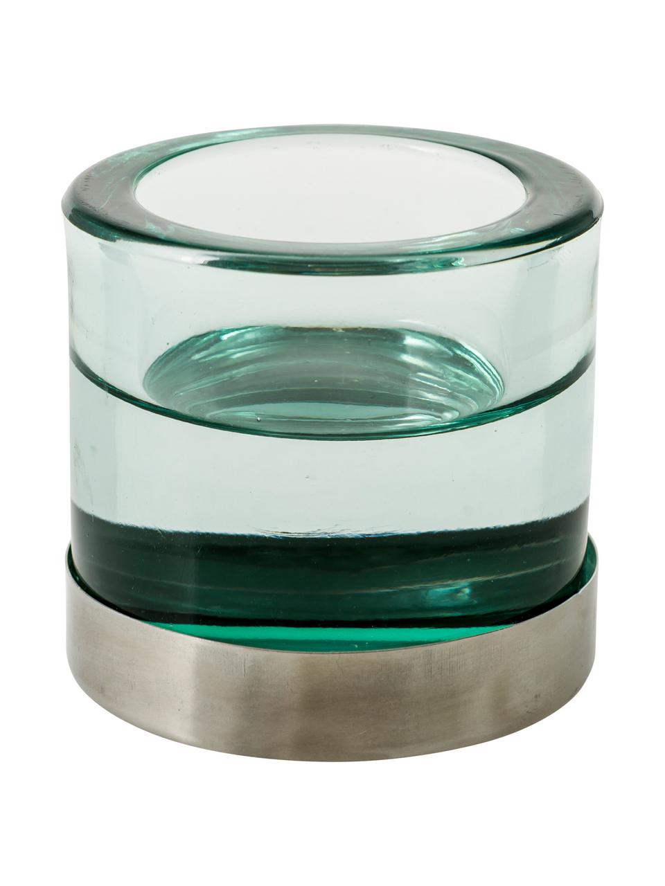 Teelichthalter Blanka, Glas, Metall, Grün, Silberfarben, Ø 6 x H 6 cm