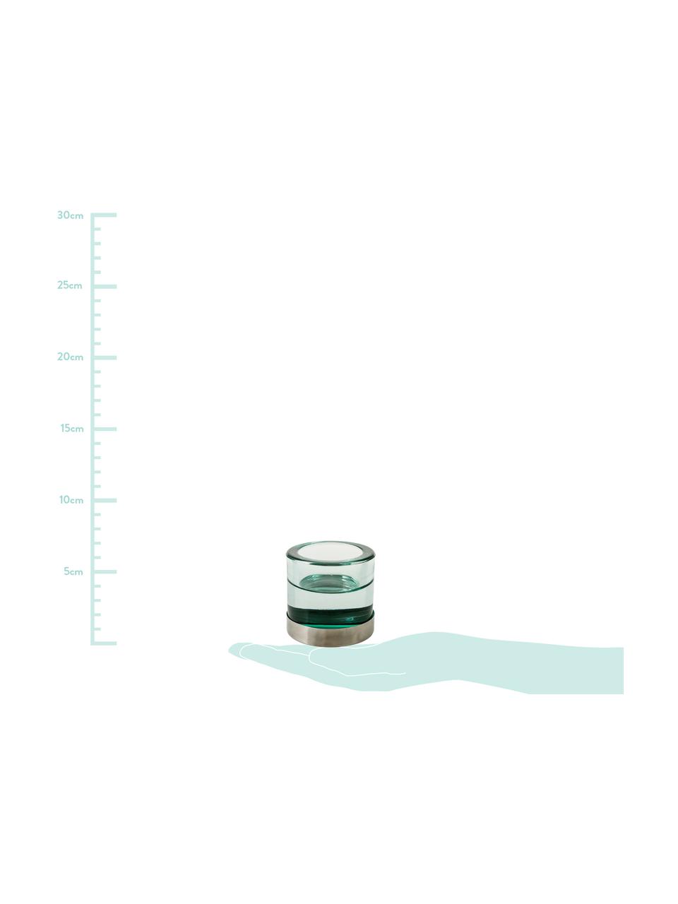 Teelichthalter Blanka, Glas, Metall, Grün, Silberfarben, Ø 6 x H 6 cm