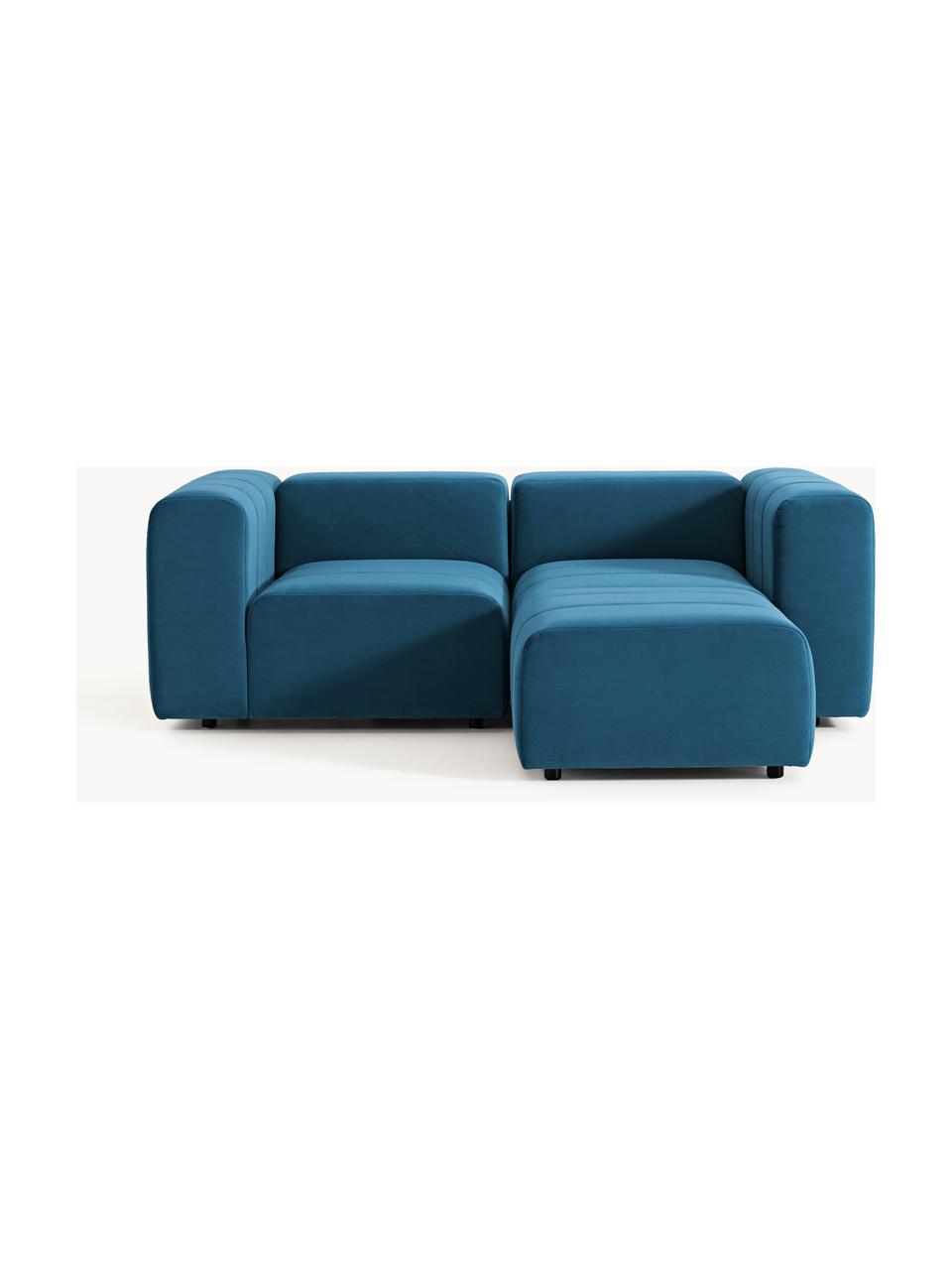 Modulares Samt-Sofa Lena (3-Sitzer) mit Hocker (links/rechts), Bezug: Samt (100 % Polyester) De, Gestell: Buchenholz, Spanplatte, H, Samt Petrol, B 211 x T 181 cm