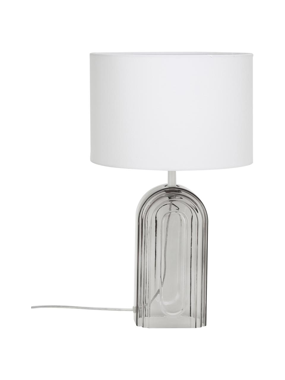 Große Tischlampe Bela mit Glasfuß, Lampenschirm: Baumwolle, Lampenfuß: Glas, Weiß, Grau, Ø 30 x H 50 cm