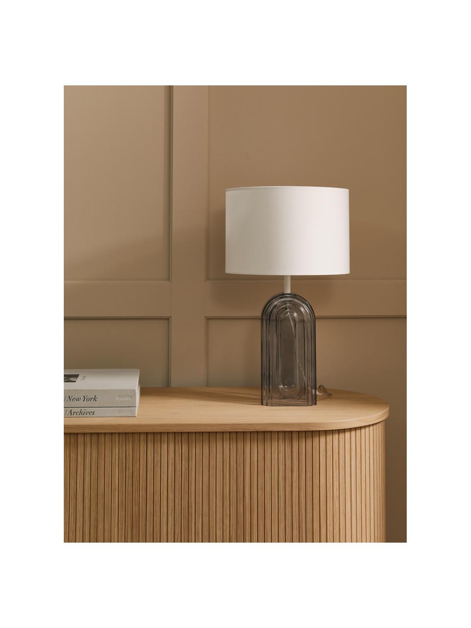 Lampada grande da tavolo con base in vetro Bela, Paralume: cotone, Base della lampada: vetro, Bianco, grigio, Ø 30 x Alt. 50 cm