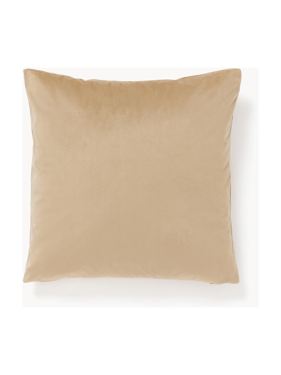 Housse de coussin 40x40 en velours brodé Elefco, 100 % velours de polyester, Beige, dorée, B 45 x L 45 cm