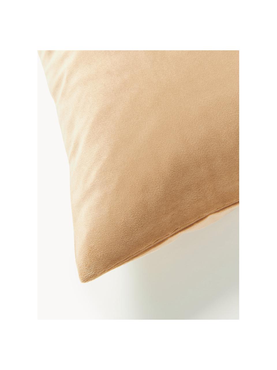 Geborduurde fluwelen kussenhoes Elefco, 100% polyester fluweel, Beige, goudkleurig, B 45 x L 45 cm