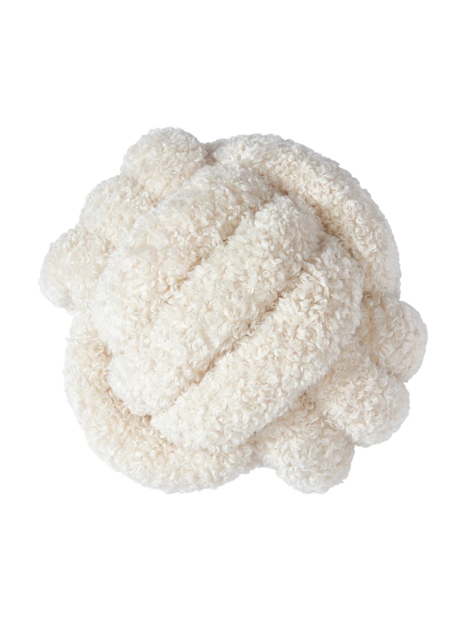 Coussin noué en peluche Dotty, Blanc crème, Ø 30 cm