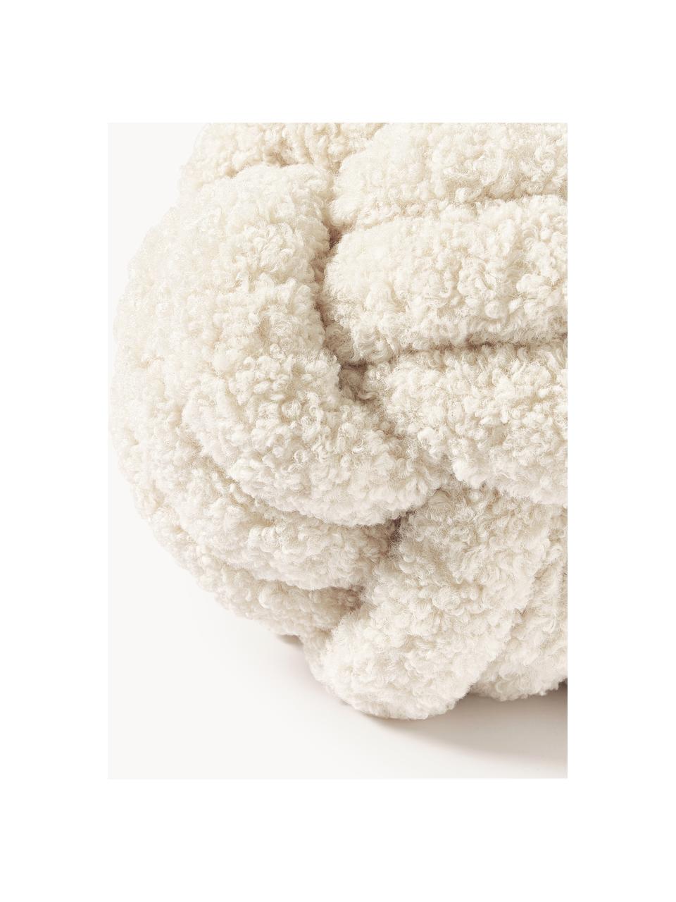 Coussin noué en peluche Dotty, Blanc crème, Ø 25 cm