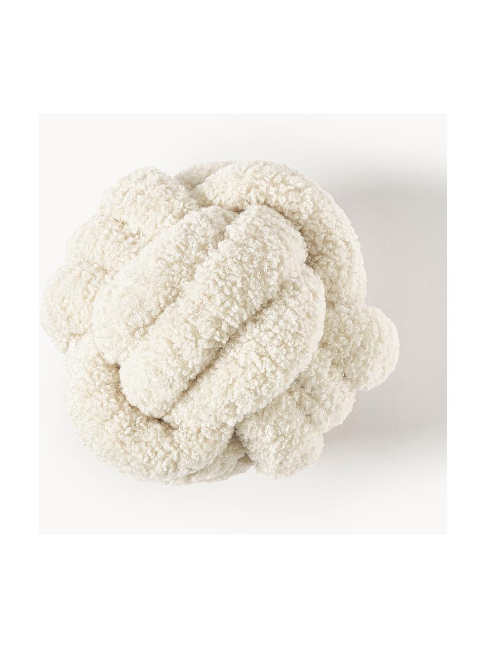 Coussin noué en peluche Dotty, Blanc crème, Ø 25 cm