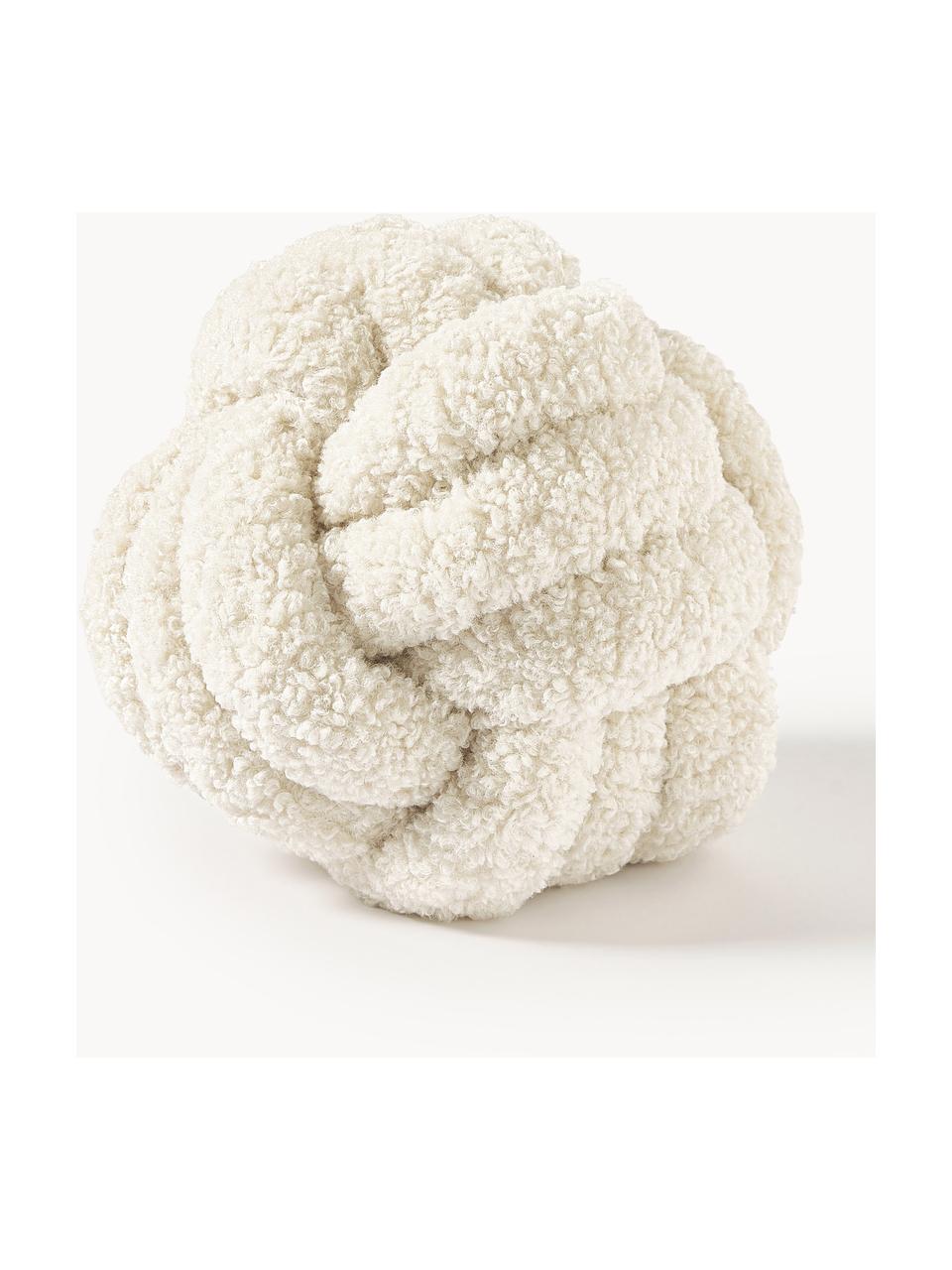 Coussin noué en peluche Dotty, Blanc crème, Ø 25 cm