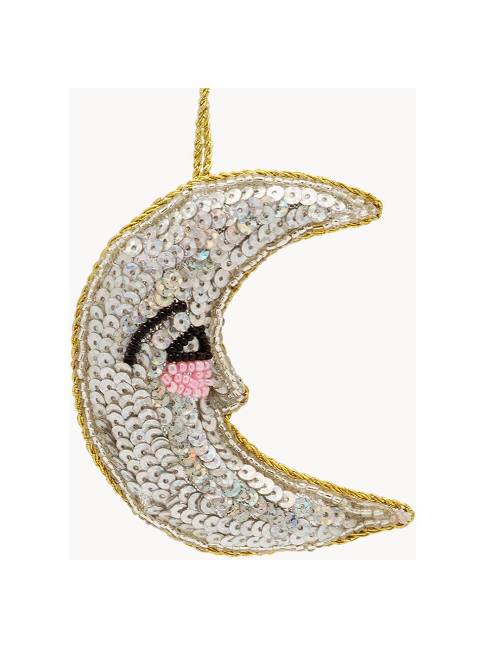 Baumanhänger Glitter Moon, 2 Stück, Kunstfaser, Silberfarben, Goldfarben, B 4 x H 7 cm
