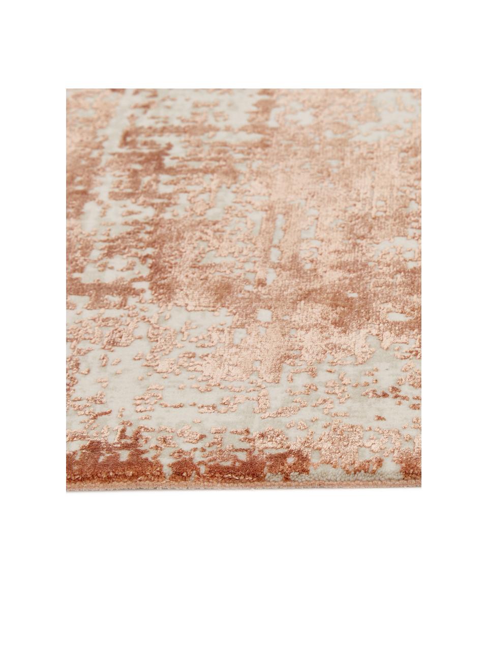 Vintage loper Cordoba met franjes, glinsterend, Bovenzijde: 70% acryl, 30% viscose, Onderzijde: katoen, Terracottakleurig, beige, 80 x 300 cm