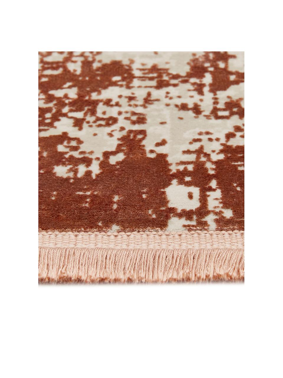 Passatoia vintage con frange effetto lucido Cordoba, Retro: cotone, Terracotta, beige, Larg. 80 x Lung. 300 cm