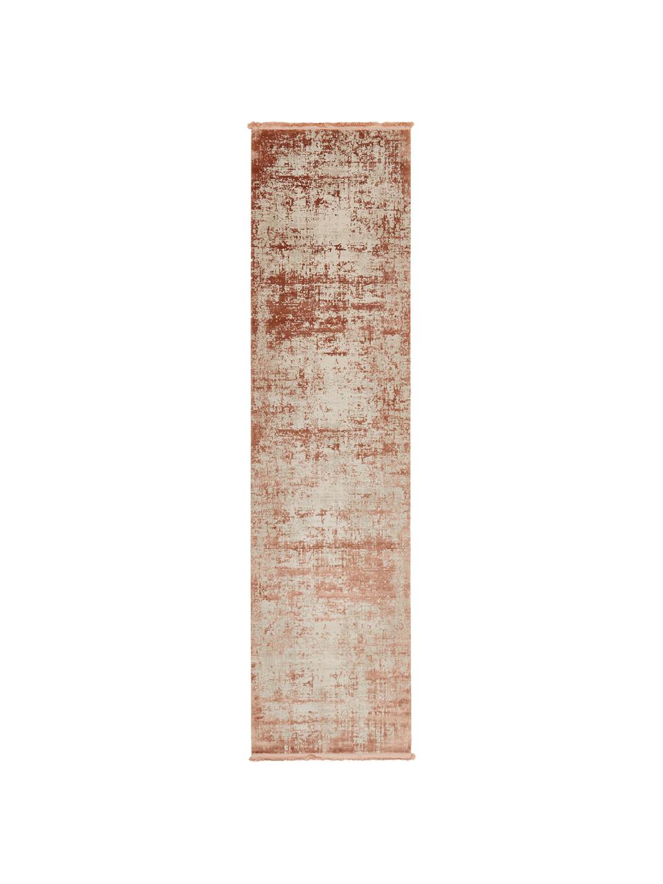 Passatoia vintage con frange effetto lucido Cordoba, Retro: cotone, Terracotta, beige, Larg. 80 x Lung. 300 cm