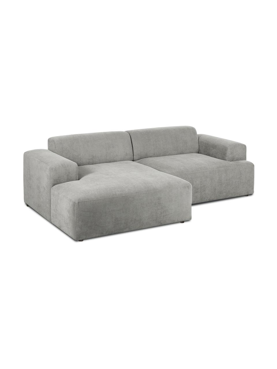 Canapé d'angle 3 places velours côtelé gris Melva, Velours côtelé gris, larg. 239 x prof. 143 cm, méridienne à droite
