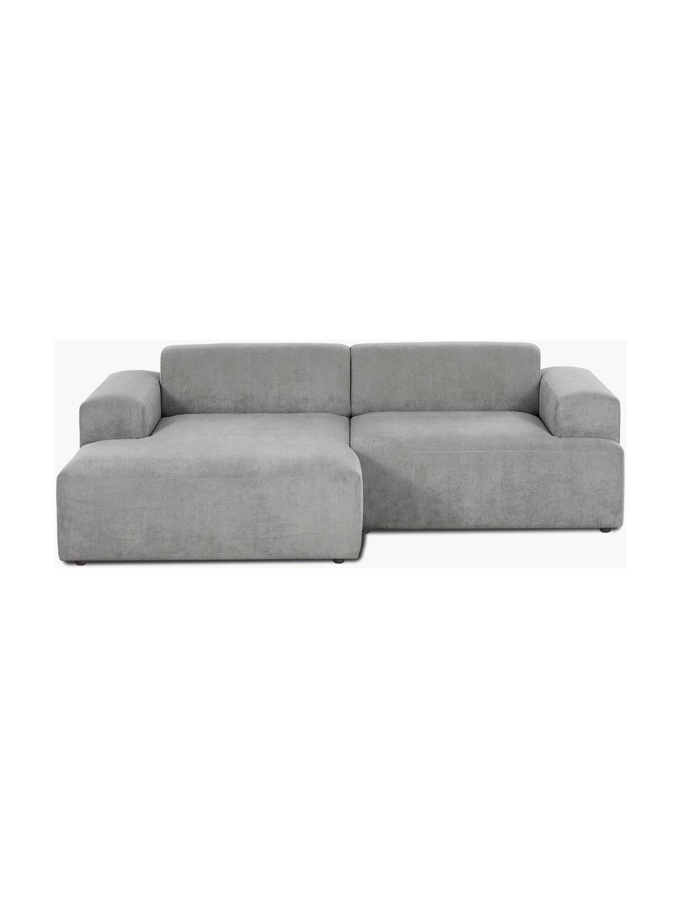 Sofá rinconera de pana Melva (3 plazas), Tapizado: pana (92% poliéster, 8% p, Estructura: madera de pino maciza, ce, Patas: plástico, Pana gris, An 239 x F 143 cm, chaise longue izquierda