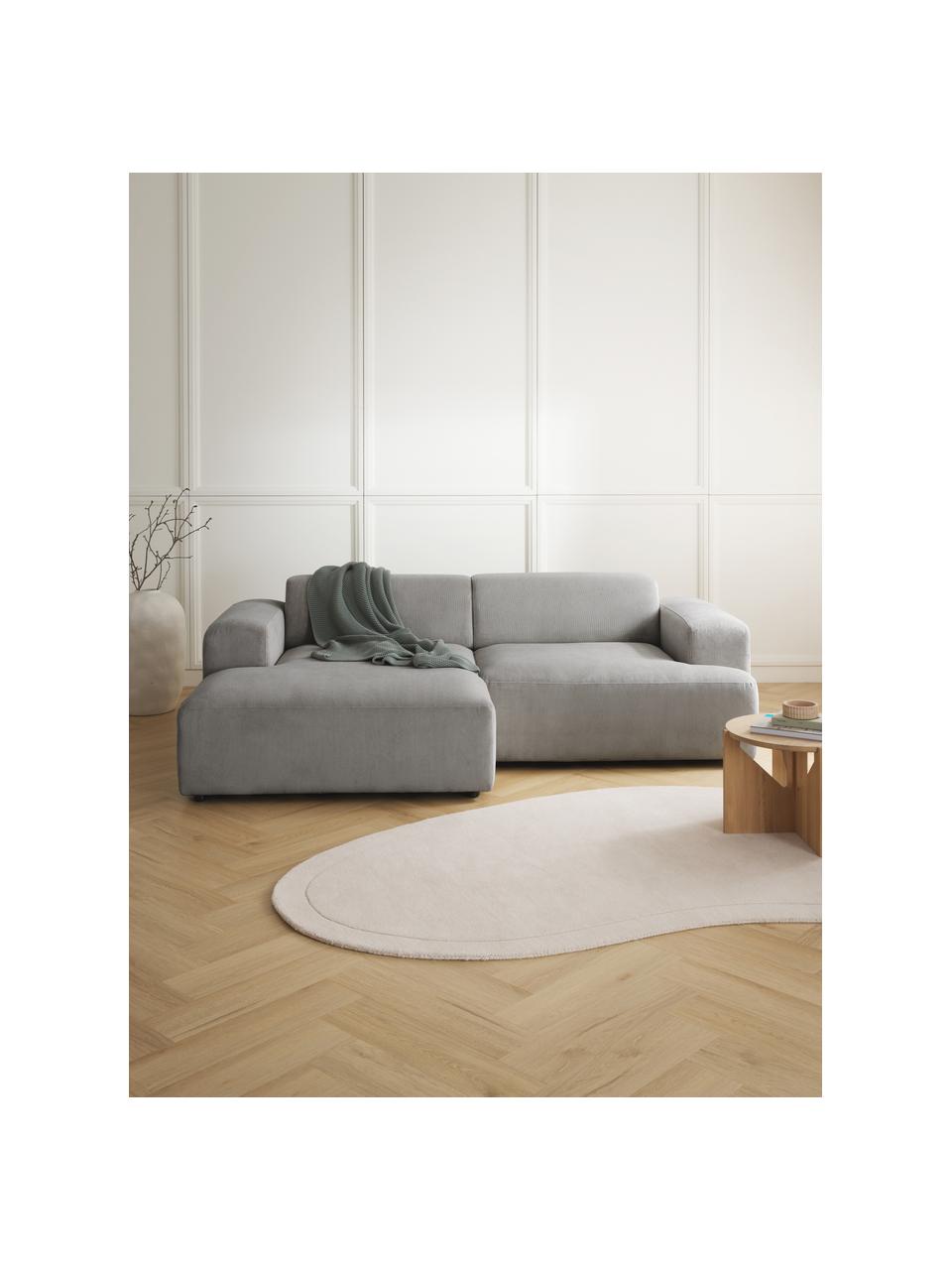 Canapé d'angle 3 places en velours côtelé Melva, Velours côtelé gris, larg. 238 x prof. 143 cm, méridienne à gauche